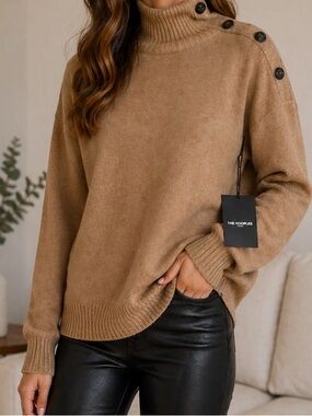 The Kooples Camel Ribbed Knit Sweater